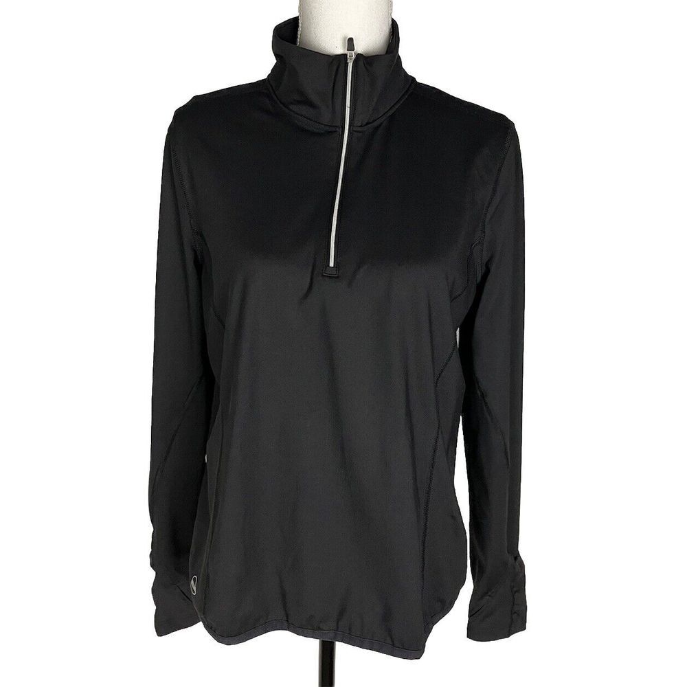 Lauren ralph lauren Pullover Black Thumb Holes women active wear L 1/4 Zipper